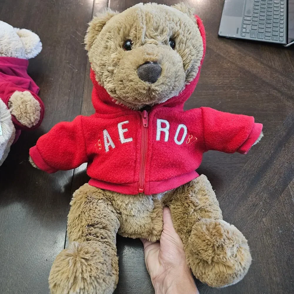 Aeropostale Collectible Teddy Bears Lot‎ of 2 Red Hoodie Plush Y2K NEW Holiday
